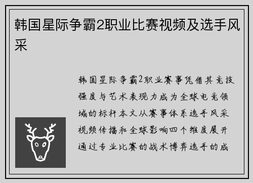韩国星际争霸2职业比赛视频及选手风采