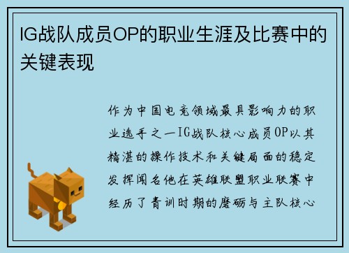 IG战队成员OP的职业生涯及比赛中的关键表现